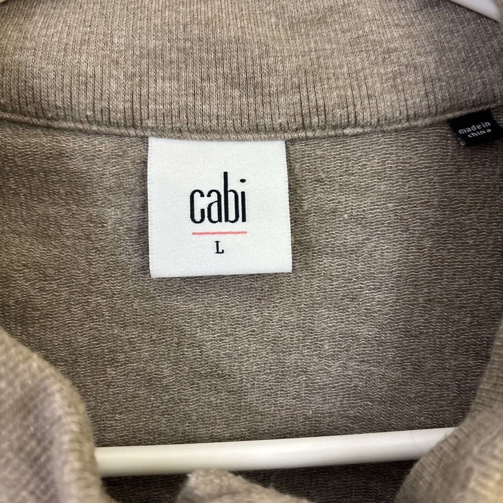 Cabi L Lightweight Jacket Ruffle Hem‎ Brown/Gray Pockets Cotton Modal Sweatshirt - Picture 2 of 9